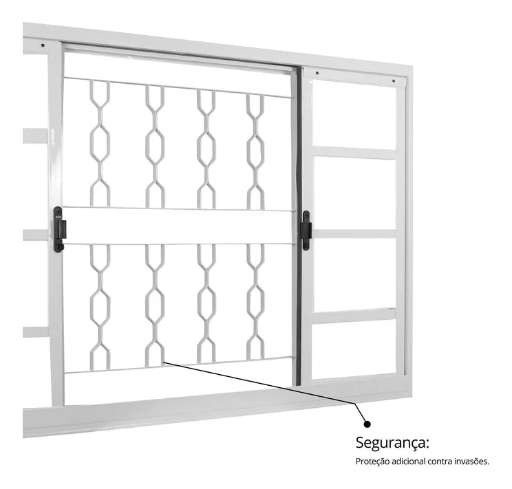 Janela De Aço De Correr 100x120cm 4 Folhas Com Grade Minas