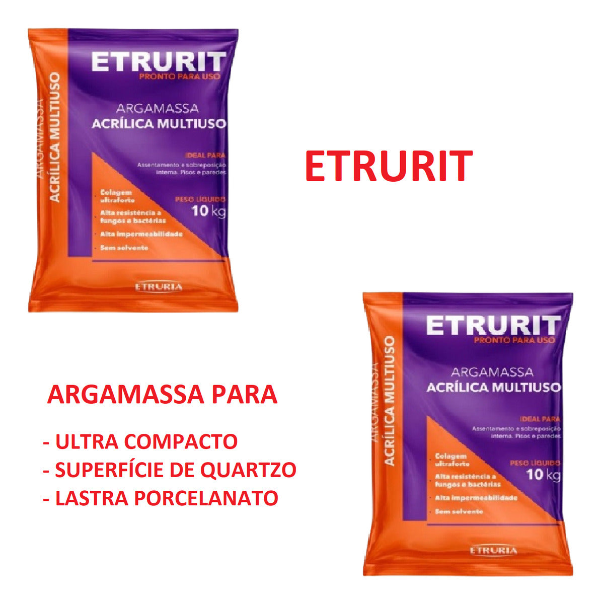 Massa Acrílica Branca Porcelanato Super Premium Etrurit 10kg Polimérica Porcelanatos, Mármores, Ultracompacto, Ceramicas