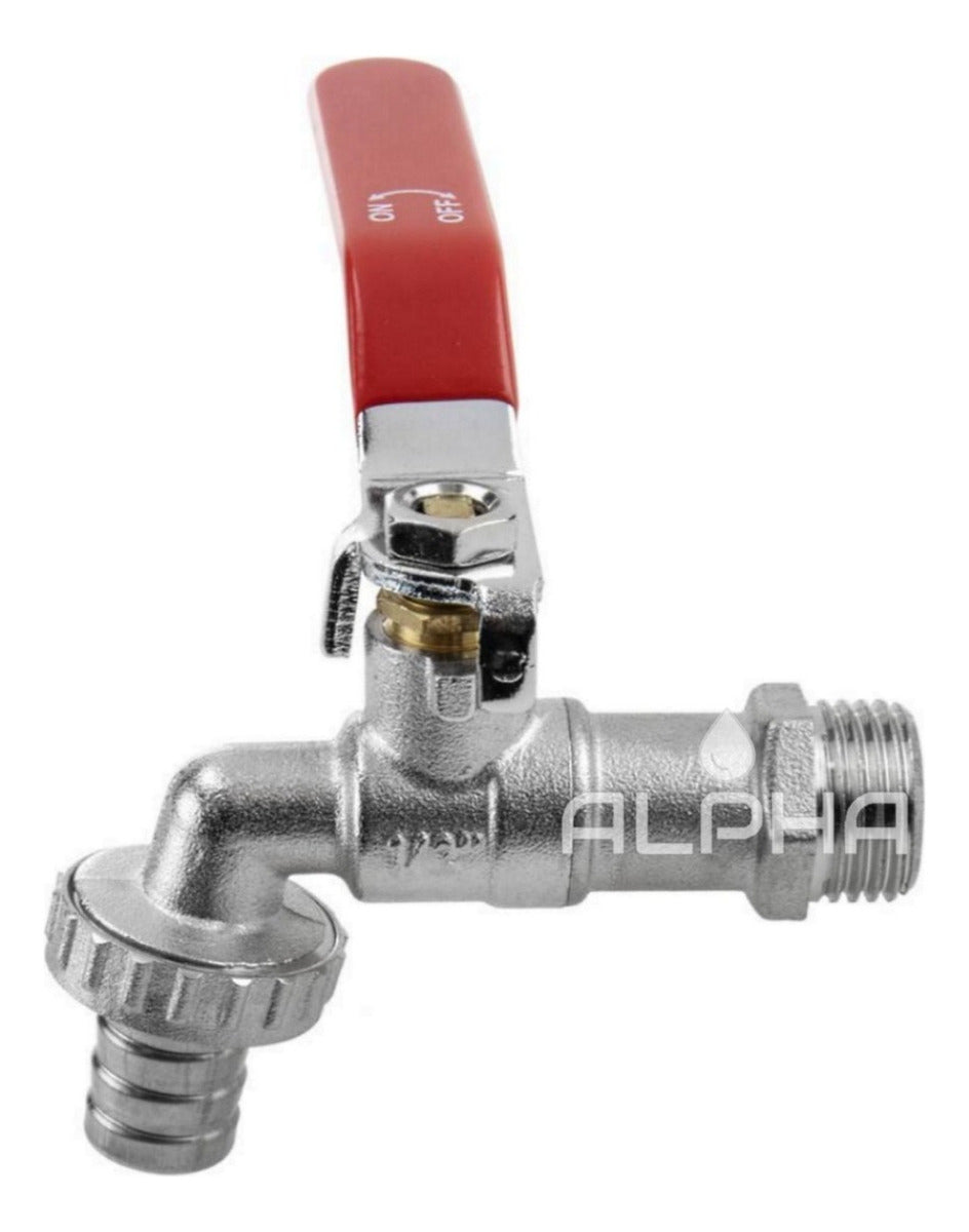 Torneira Esfera Jardim C/ Bico Uso Geral 1/2 X 3/4 Metal Acabamento Polido brilhante Cor Prateado Marca Alpha Hidrometais