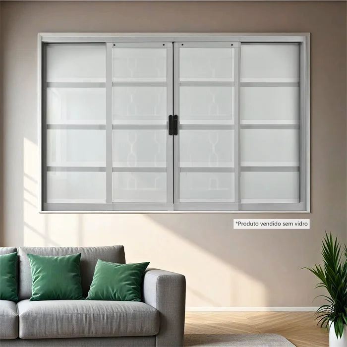 Janela De Aço De Correr 100x120cm 4 Folhas Com Grade Minas