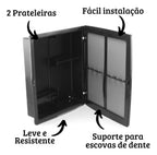 Armário Banheiro Preto Com Espelho Plástico Reforçado Leve