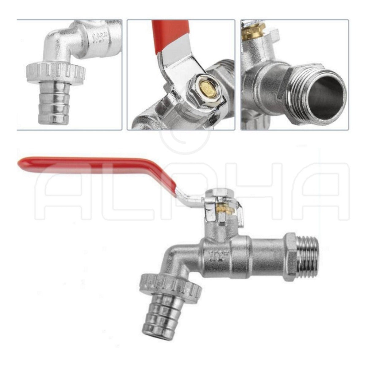 Torneira Esfera Jardim C/ Bico Uso Geral 1/2 X 3/4 Metal Acabamento Polido brilhante Cor Prateado Marca Alpha Hidrometais