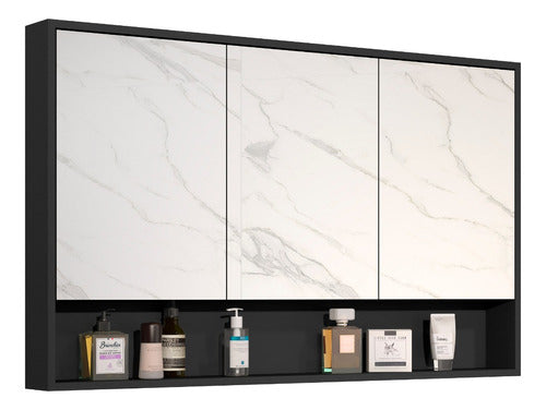 Espelho de banheiro Hephaestus de 3 portas preto Emes Móveis Banheiro