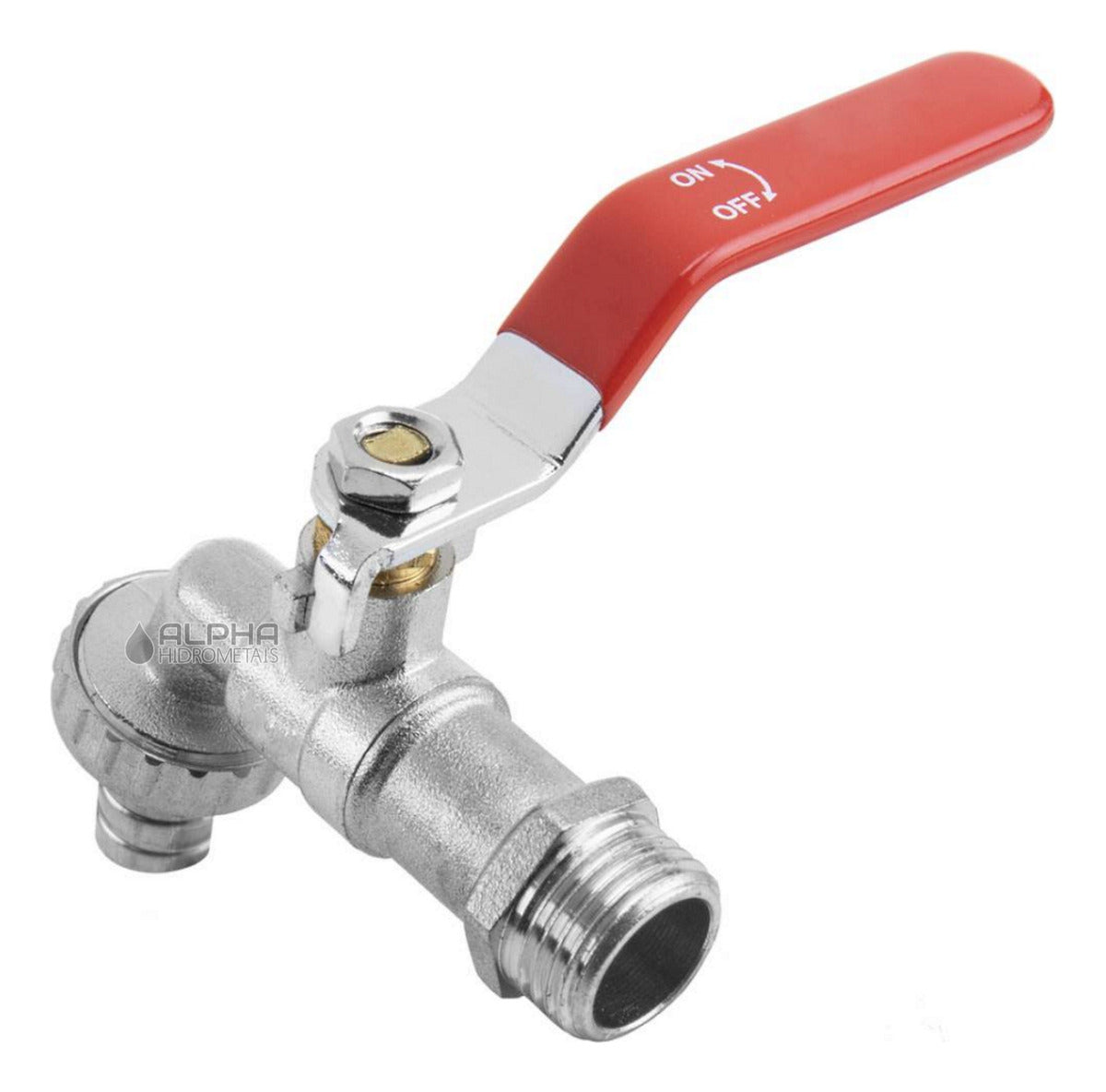 Torneira Esfera Jardim C/ Bico Uso Geral 1/2 X 3/4 Metal Acabamento Polido brilhante Cor Prateado Marca Alpha Hidrometais