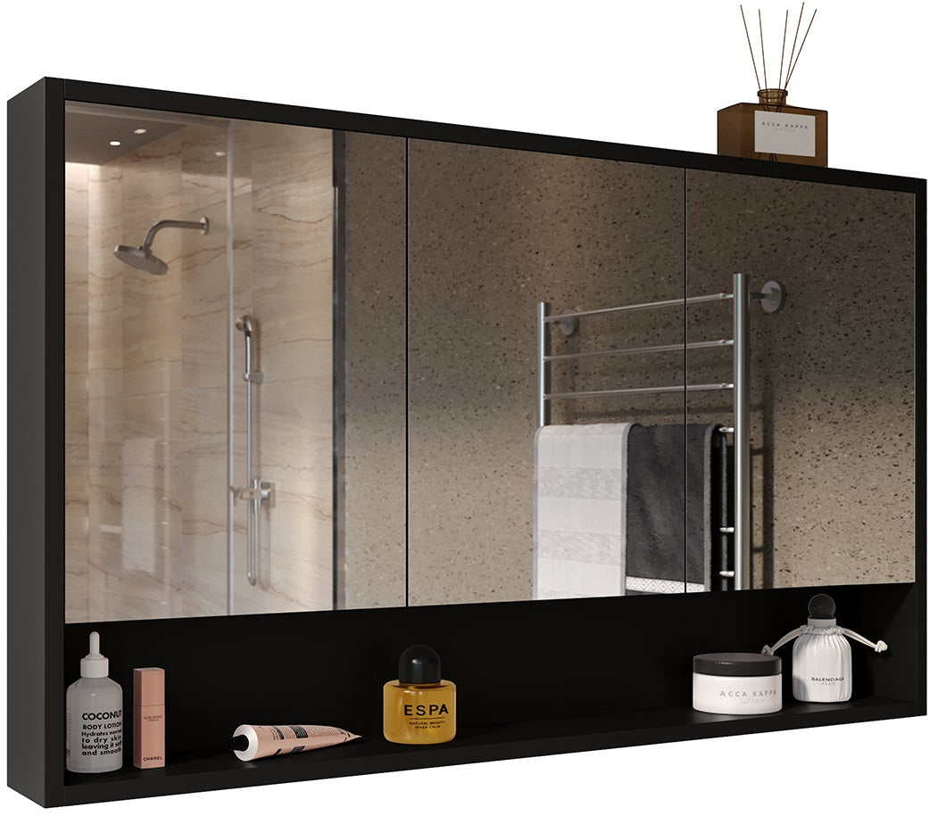 Espelho de banheiro Hephaestus de 3 portas preto Emes Móveis Banheiro