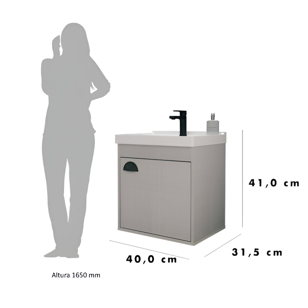 Gabinete banheiro armario Riverzza 40cm kit suspenso mdf cuba cremona cor do móvel cinza