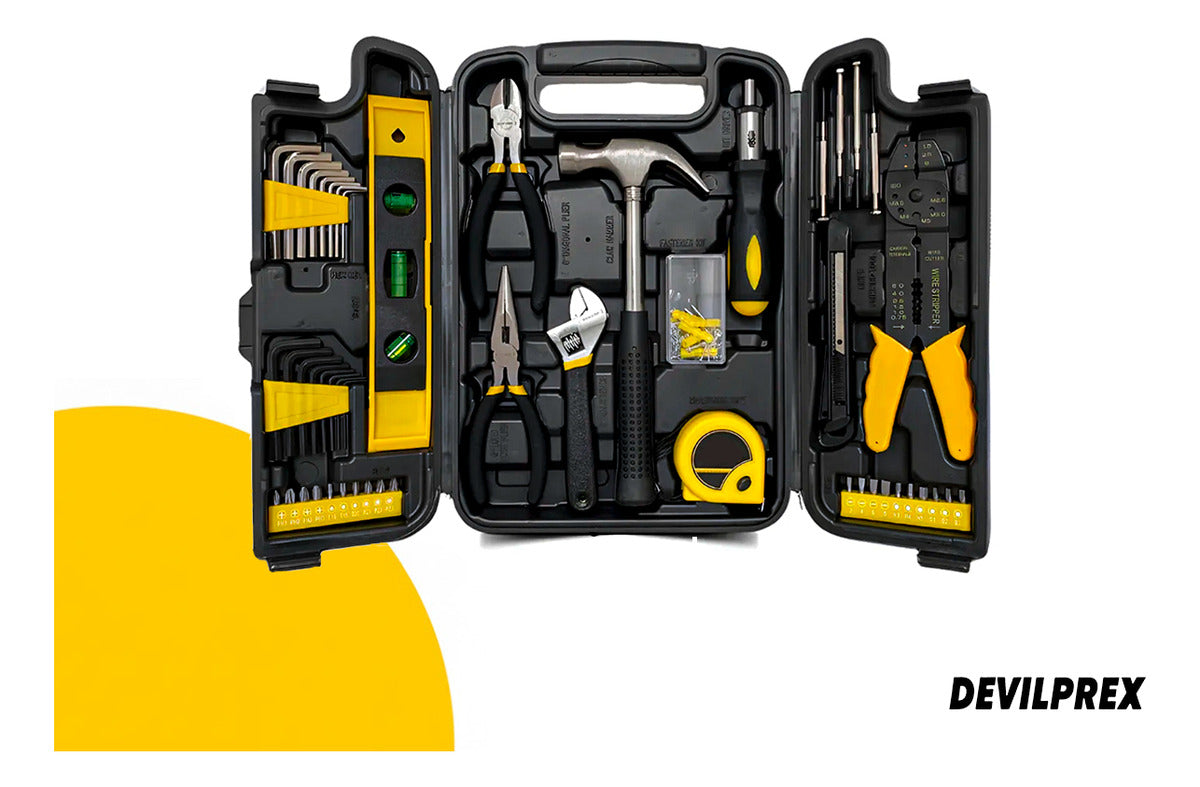 Jogo De Ferramentas 169 Peças Com Maleta E Furadeira Parafusadeira Sem Fio A Bateria 12v Devilprex