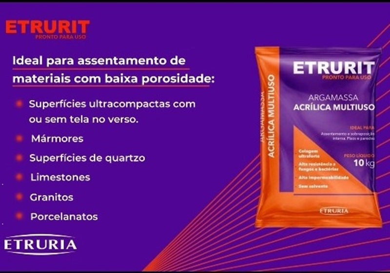 Massa Acrílica Branca Porcelanato Super Premium Etrurit 10kg Polimérica Porcelanatos, Mármores, Ultracompacto, Ceramicas