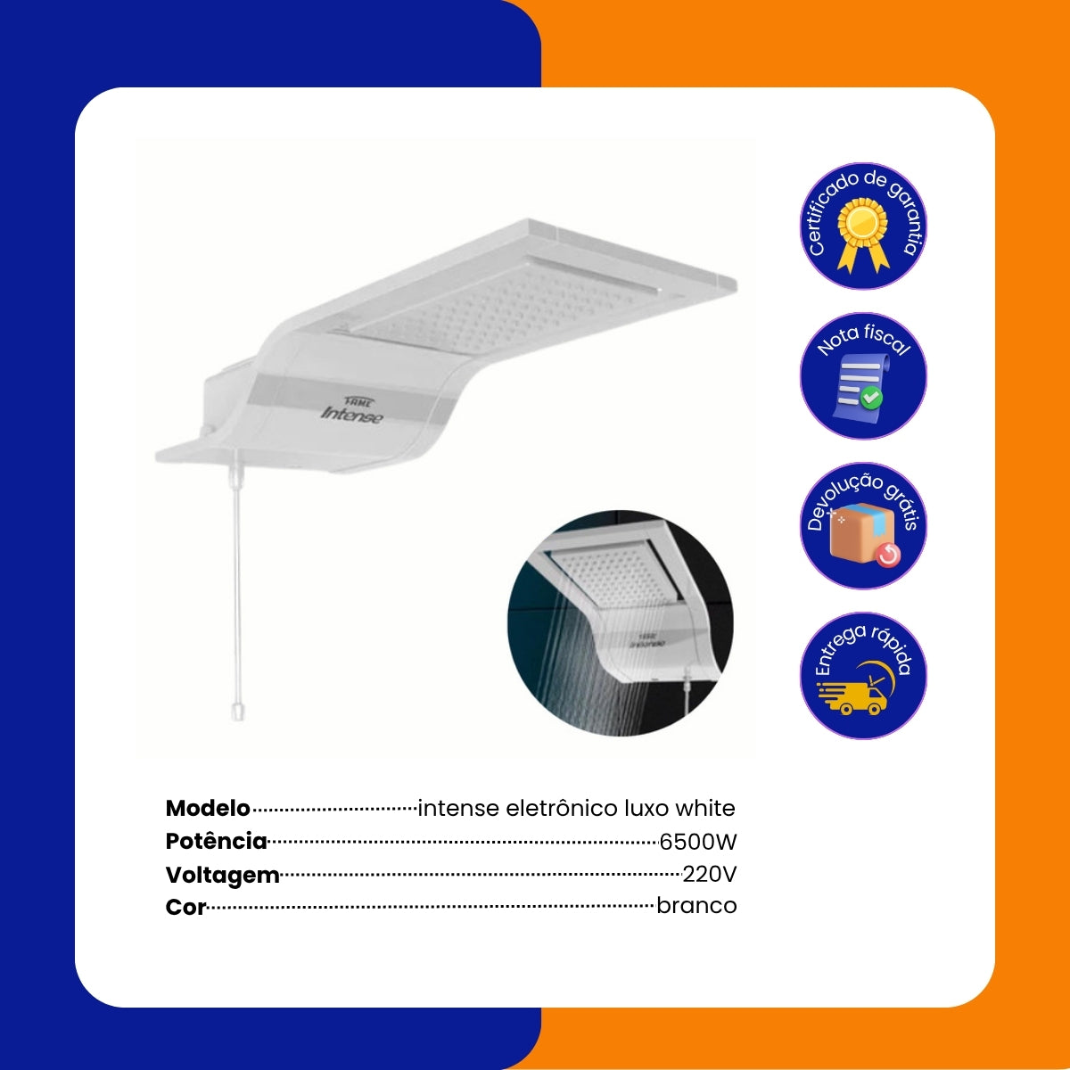 Chuveiro Elétrico Fame Intense Eletrônico Luxo White Potente Cor Branco Potência 6500 W