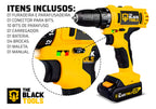 Parafusadeira Furadeira Sem Fio Bateria 12v P/ Madeira Metal Tb-12e The Black Tools Com Jogo De Soquetes 40 Peças