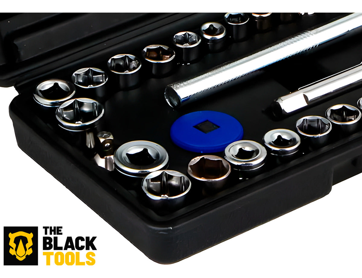 Parafusadeira Furadeira Sem Fio Bateria 12v P/ Madeira Metal Tb-12e The Black Tools Com Jogo De Soquetes 40 Peças