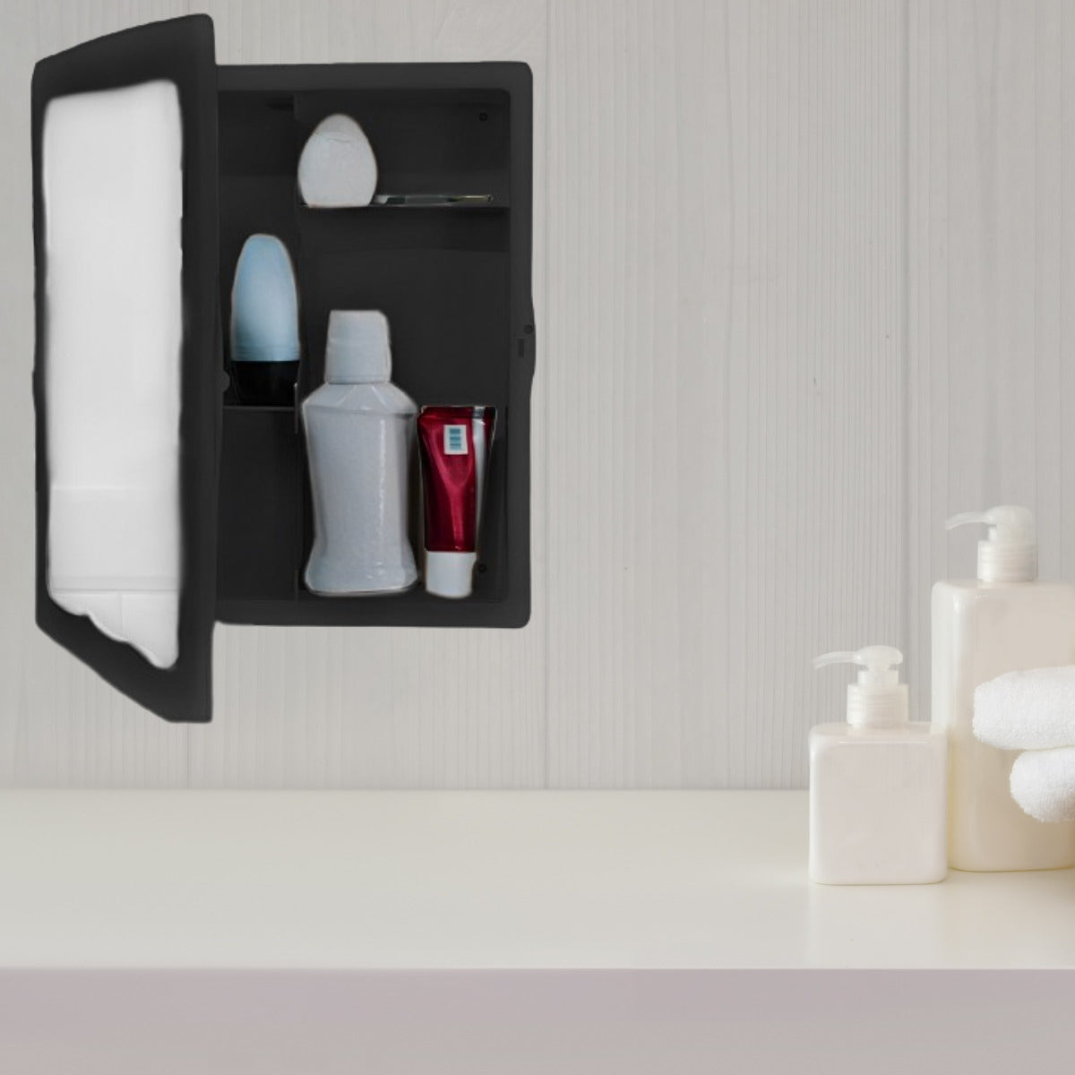 Armário Banheiro Preto Com Espelho Plástico Reforçado Leve