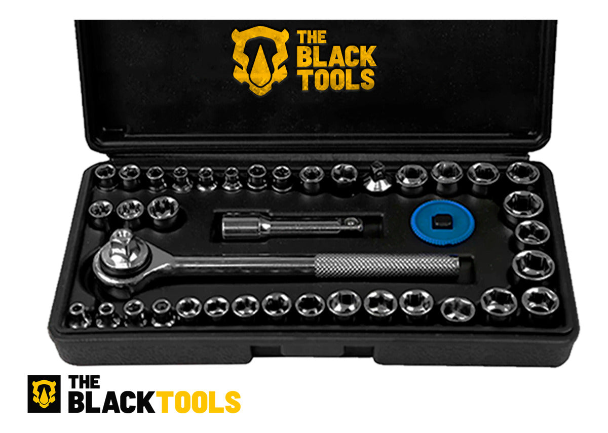 Parafusadeira Furadeira Sem Fio Bateria 12v P/ Madeira Metal Tb-12e The Black Tools Com Jogo De Soquetes 40 Peças