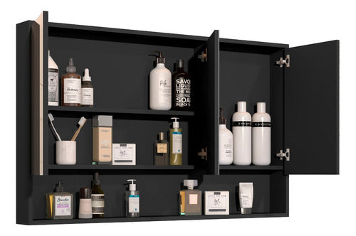 Espelho de banheiro Hephaestus de 3 portas preto Emes Móveis Banheiro