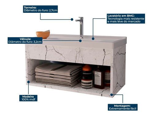 Gabinete Banheiro Em Mdf Com Pia Cuba - Zoff Riverzza