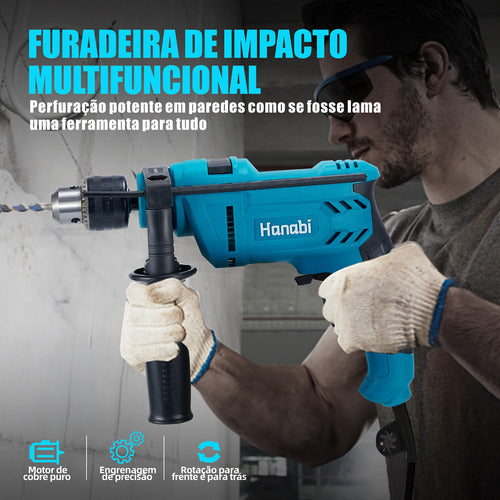 Kit 1 Furadeira Impacto 500w 1 Esmerilhadeira Lixadeira 880w